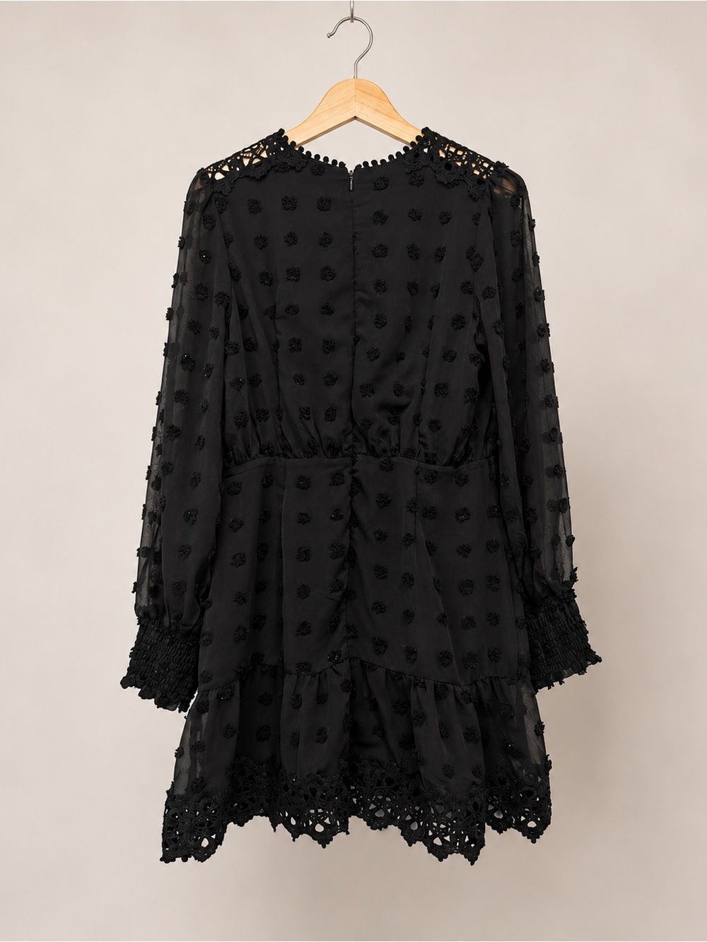 Lulus Black Lace Embroidered Long Sleeve Mini Dress NWT Size M - Picture 5 of 15
